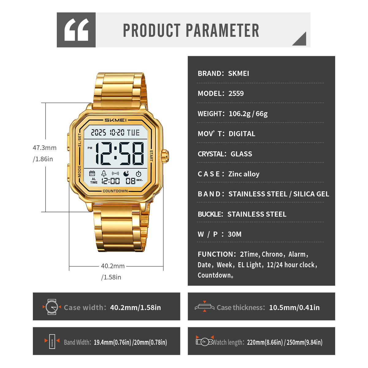 square watch clean dial