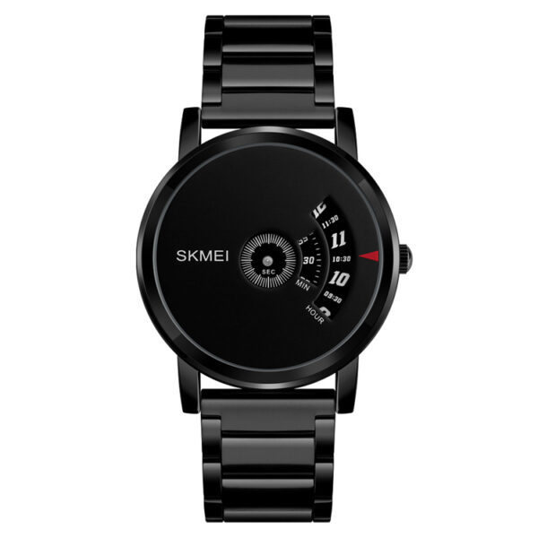 SKMEI 1260 Creative No Pointer Quartz Watch Rotating Disk Design Steel Mesh