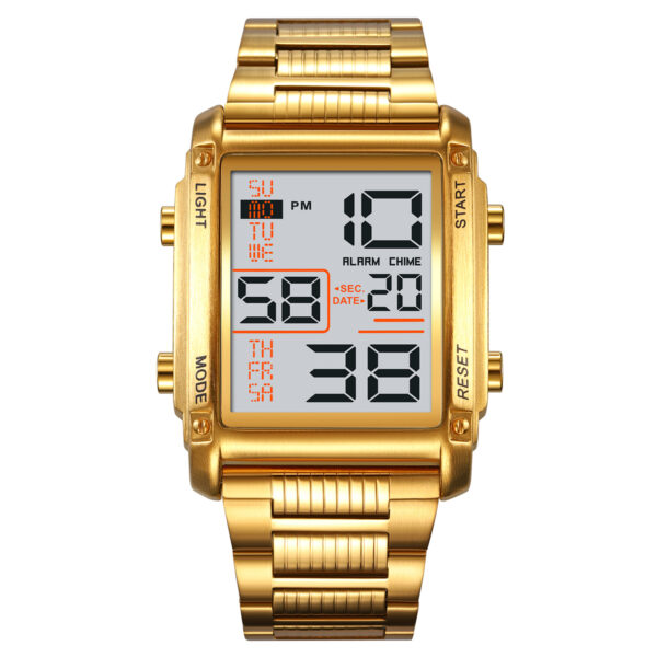 SKMEI 2206 Large Face Square Digital Watch Dual Time Full Steel Bracelet