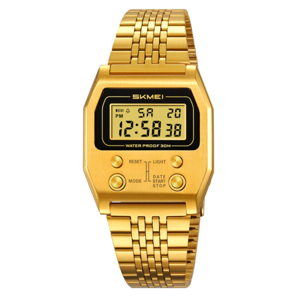 SKMEI 2460 Retro Square Digital Watch Stainless Steel Band Dual Time Mode