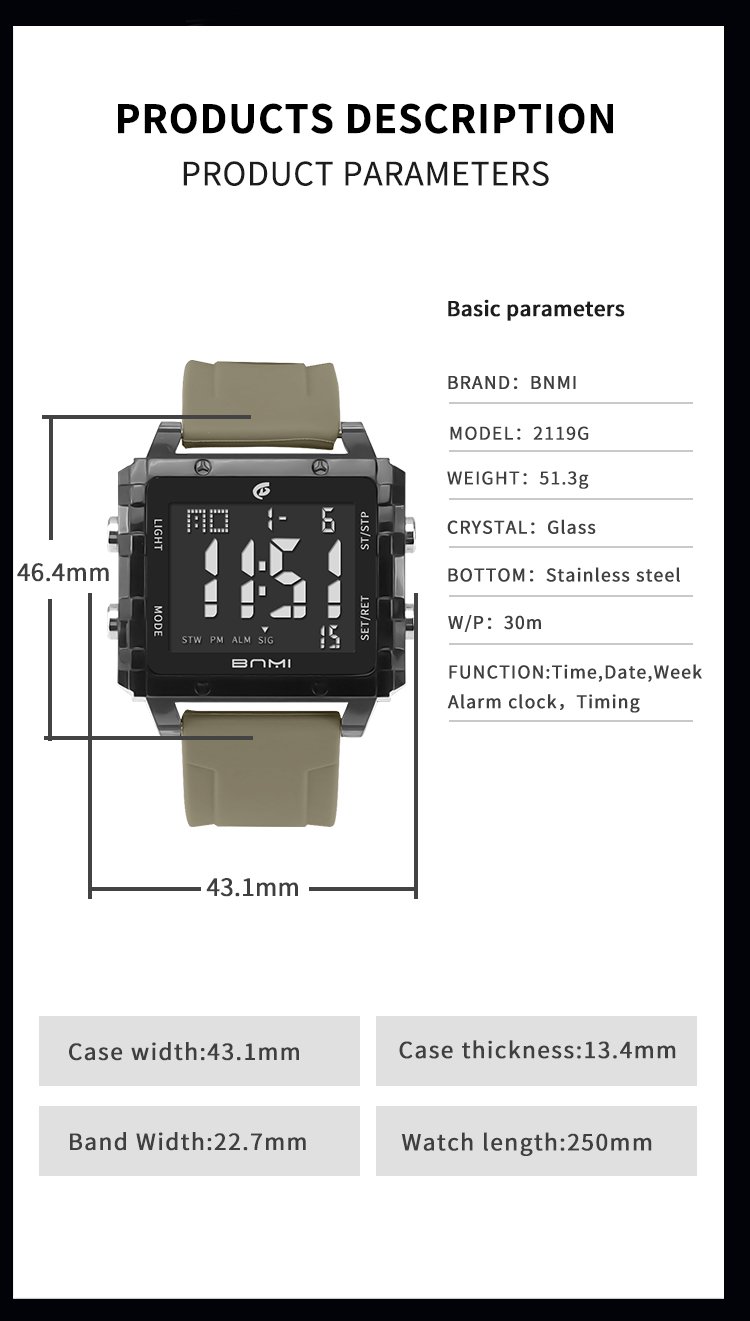 bnmi rectangular alarm wrist watch 6