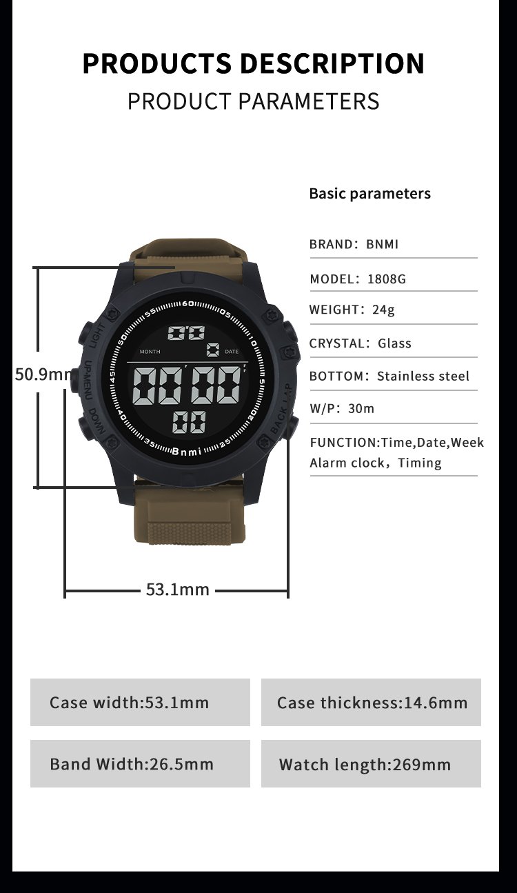BNMI 1808G Round Face Digital Watch with Large Display 7 bnmi round face digital watch 7